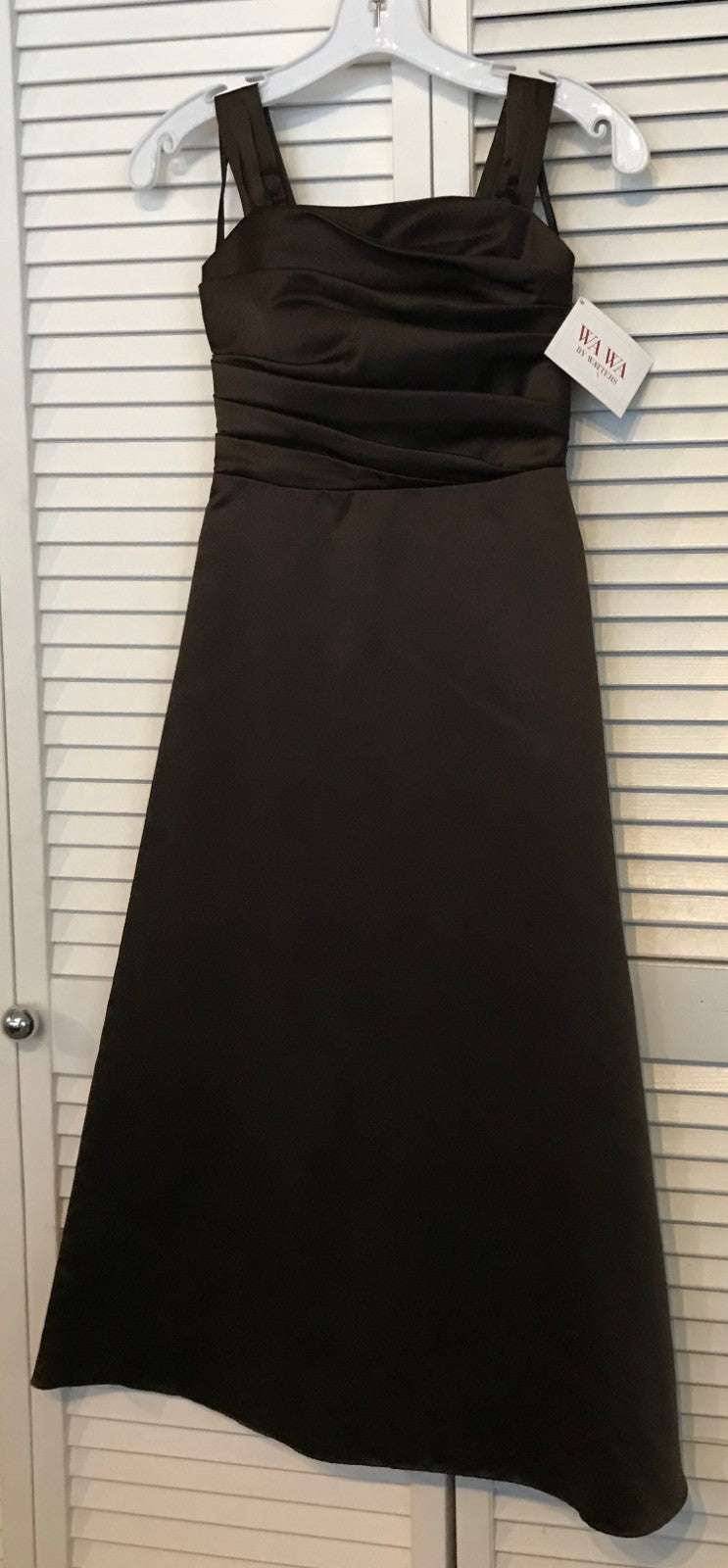 Women Dress Satin Brown Dark Tucking Bodice Size 6