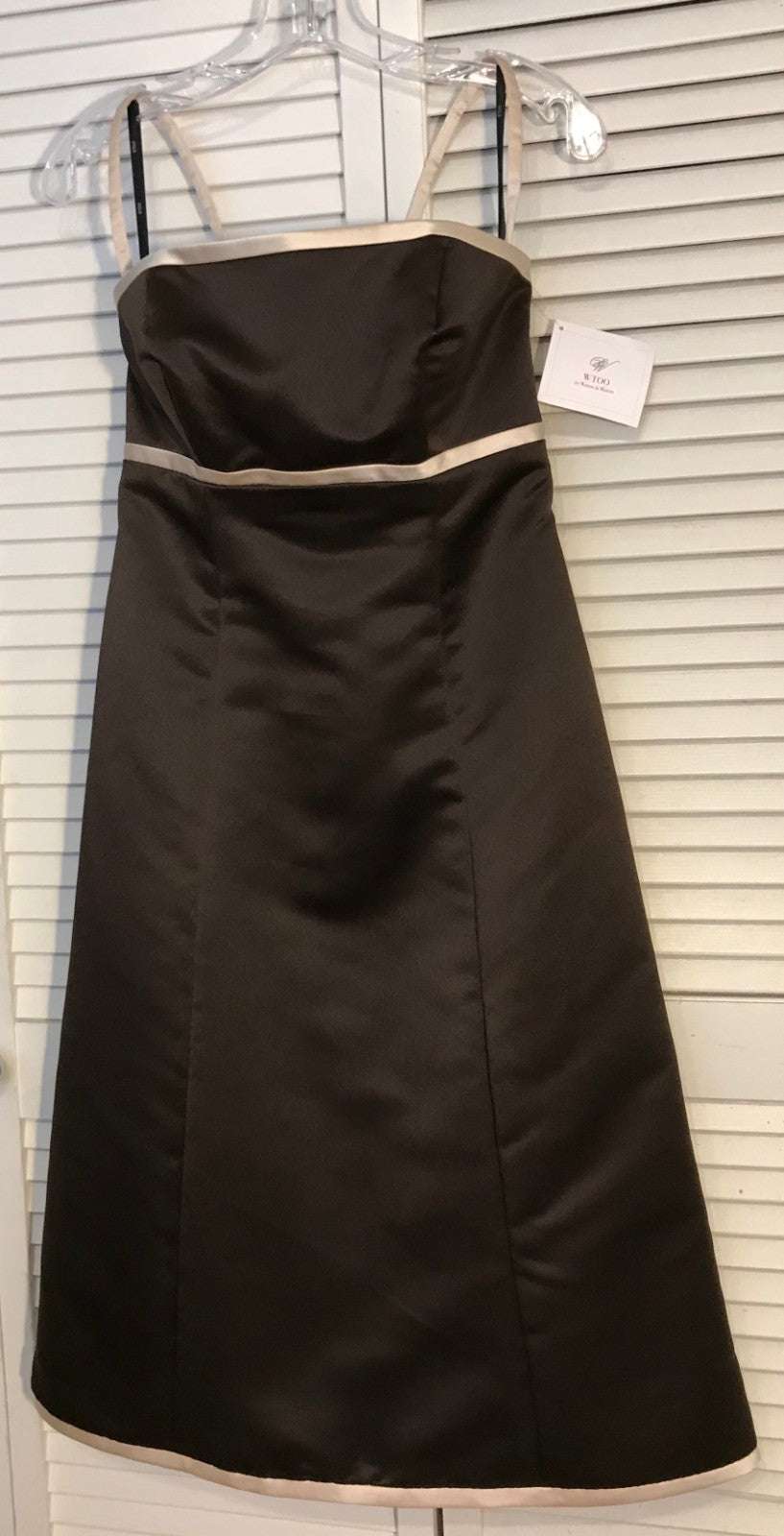 Women Dress Satin Brown Dark 1/2 inBinding Beige Size 4