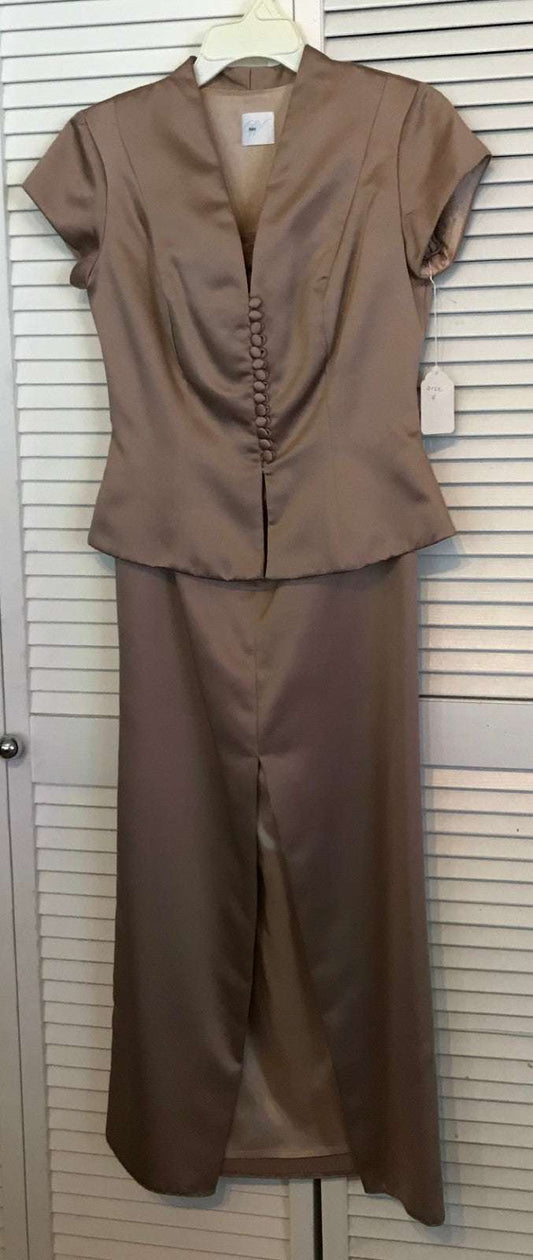 Women Dress Suit Dress and Top Satin Brown 14-Button Size 4
