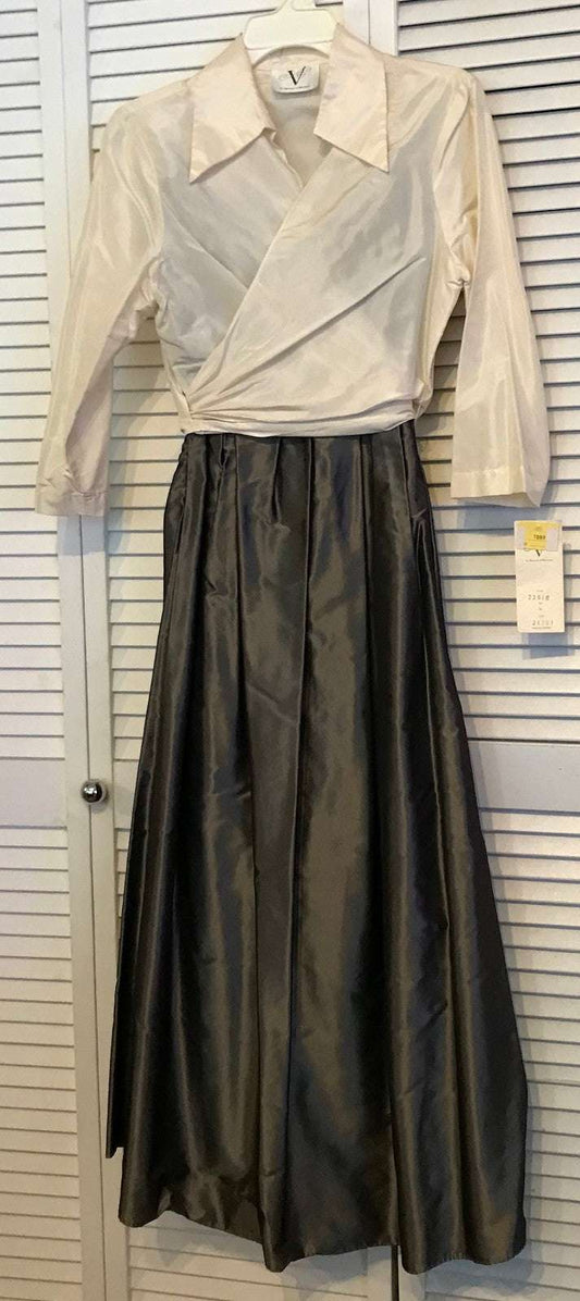 Women Dress Suit Dress and Top Silk Ivory/Gray Size 6