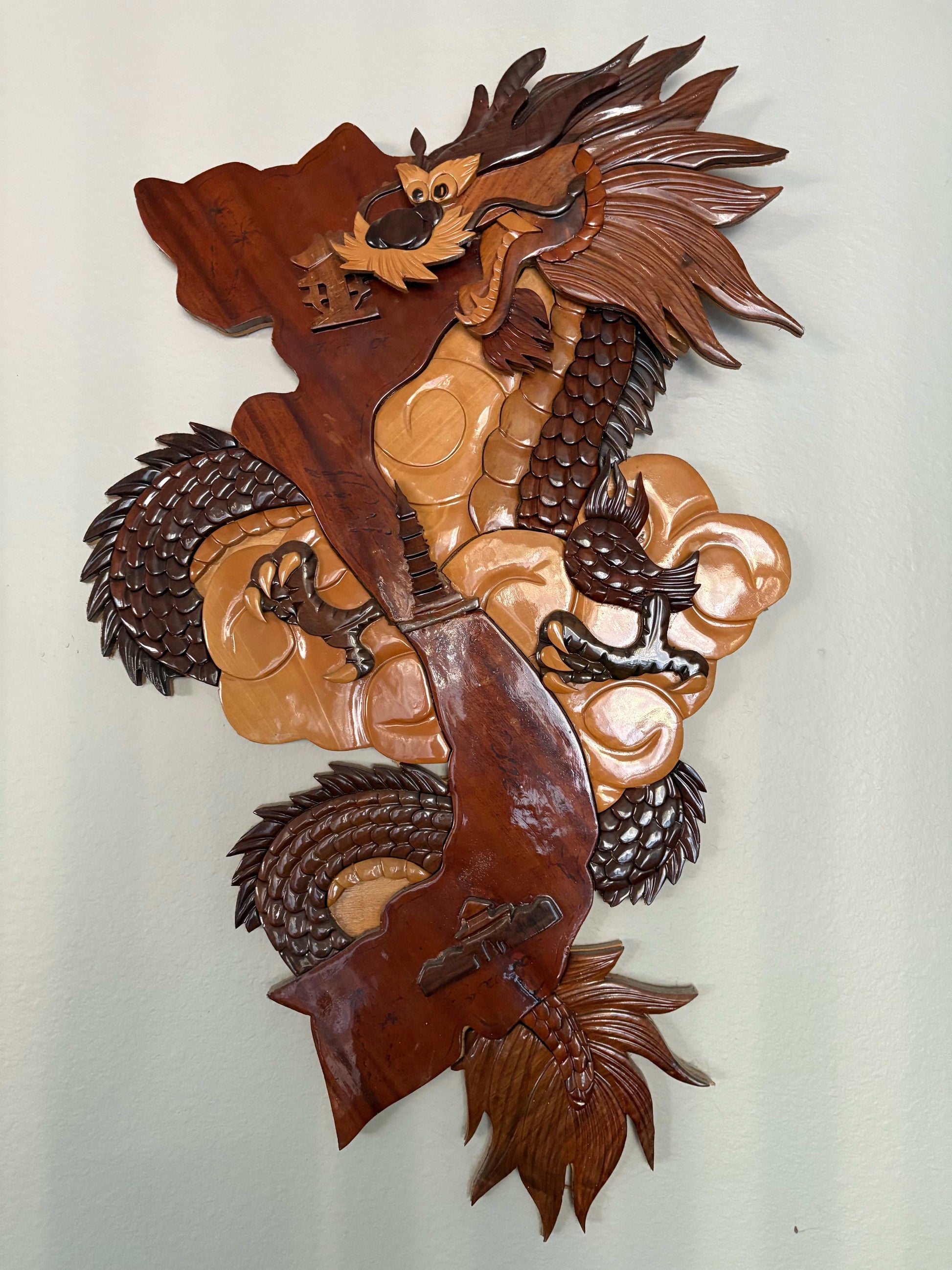 Vietnamese Wooden Map Dragon Style