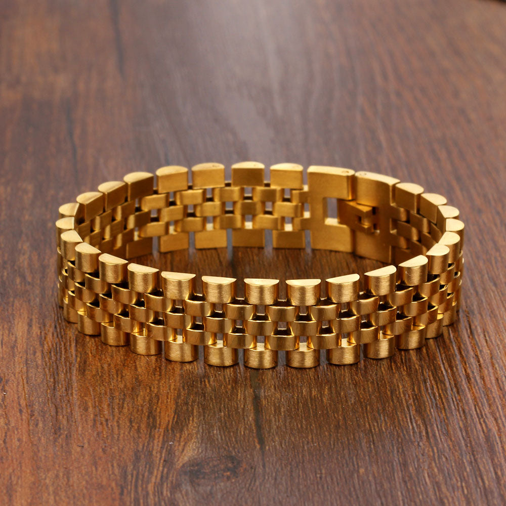Luxury Gold Color Stainless Steel Bracelet 200mm Wristband Men Jewelry Bracelet image 7