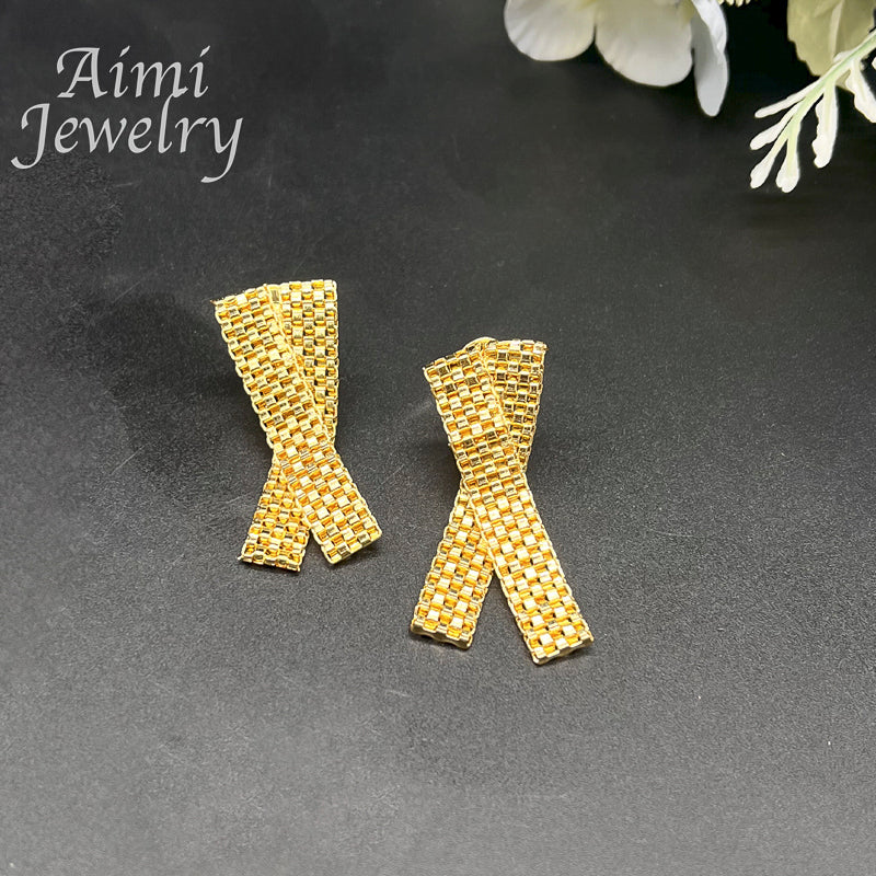 Simple 18K Gold Plated Jewelry Set for Women Golden Choker Necklace Drop Earrin image 2