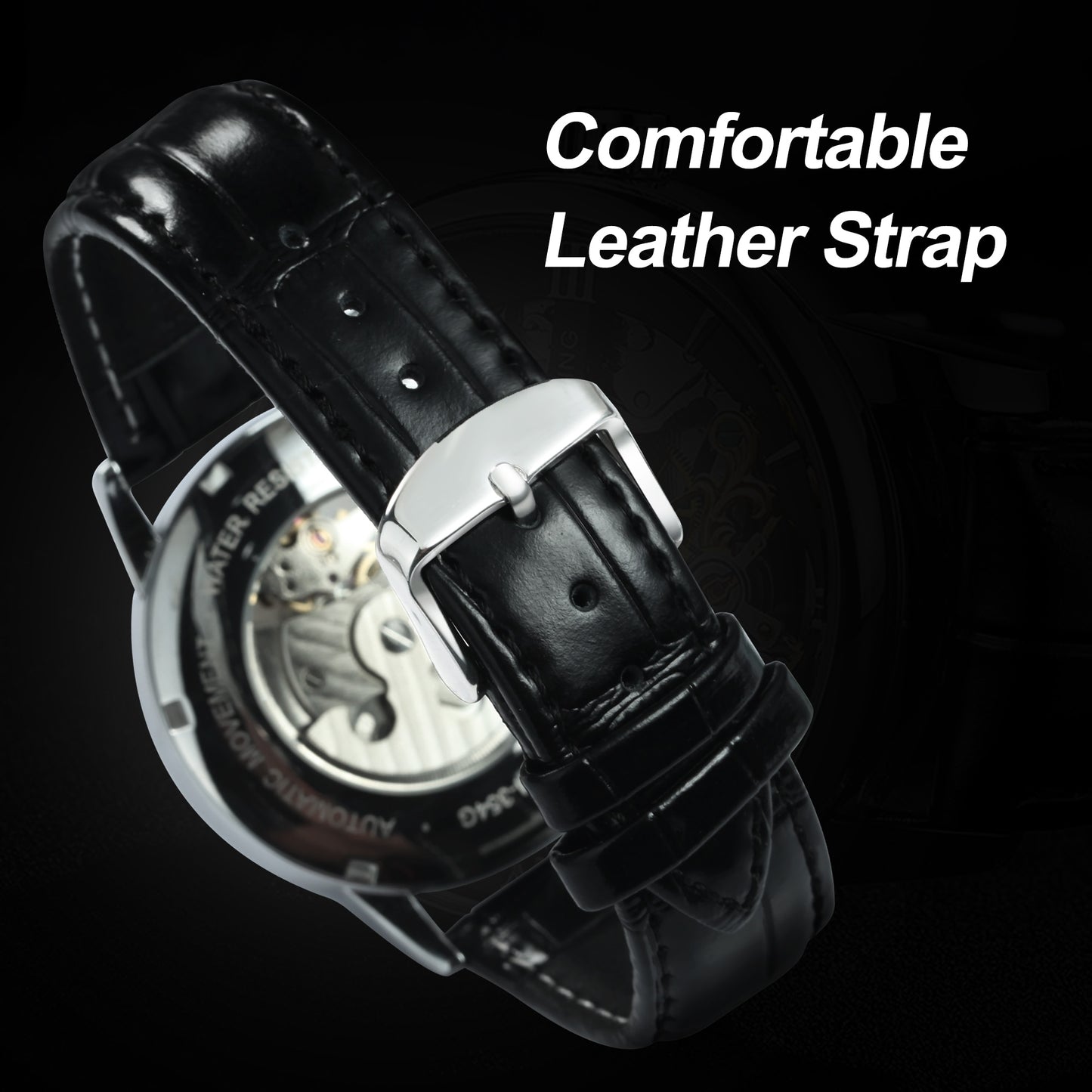 Forsining Luxury Skeleton Mechanical Watches for Men Dual Time Zone Tourbillion image 7