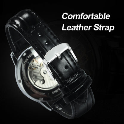 Forsining Luxury Skeleton Mechanical Watches for Men Dual Time Zone Tourbillion image 7