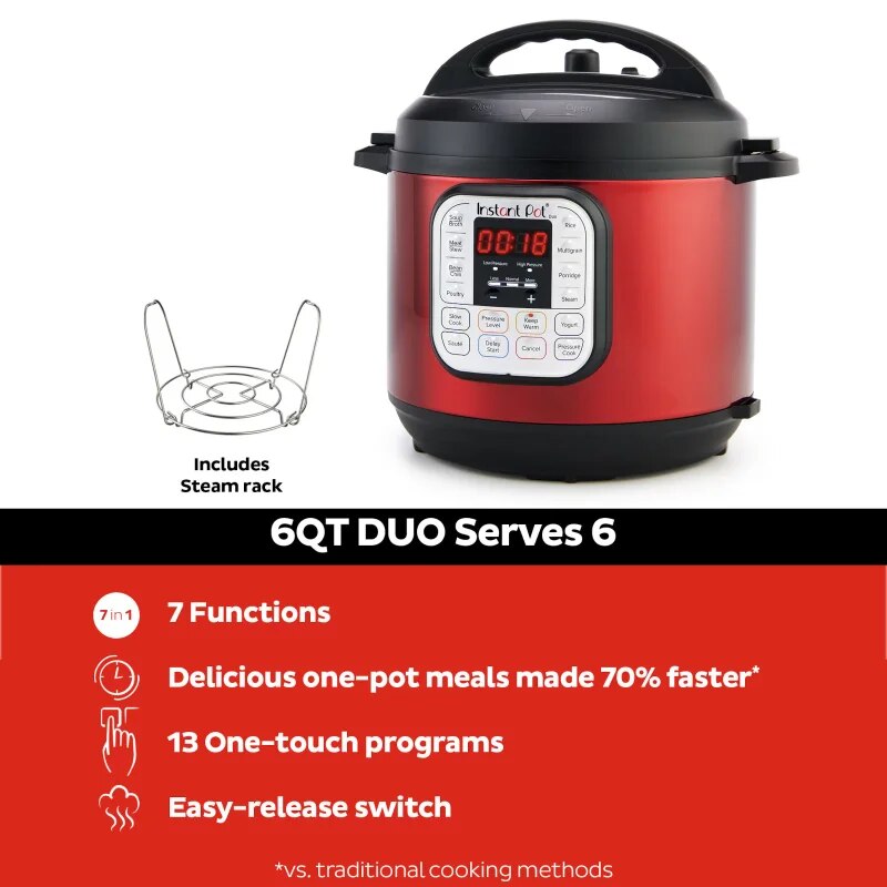 Quart Multi-Cooker, Red Stainless Steel