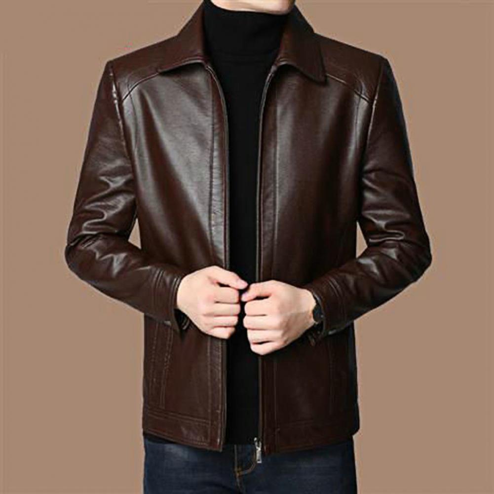 Men Faux Leather Jacket Men's Faux Leather Motorcycle Jacket with Stand Collar image 8