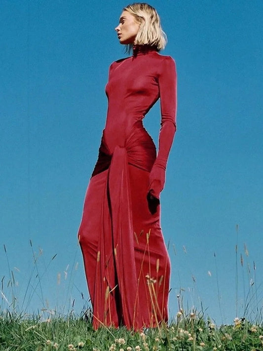 Woman Clothing Turtleneck Low Waist Bandage Bodycon Holiday Dress Streetwear Au