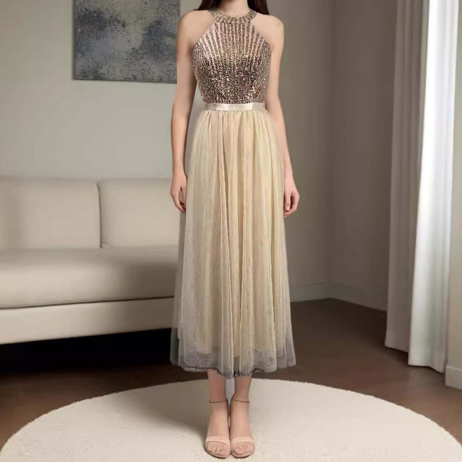 Elegant Halter Long Bridesmaid Dresses A-line Lace Sleeveless Wedding Party Eve image 7