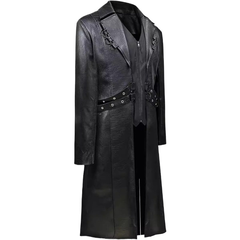 Vintage Medieval Gothic Long Leather Windbreaker European American Steampunk Me image 2