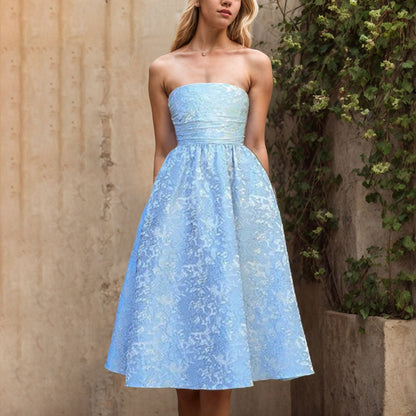 Strapless Party Dresses for Women's Summer  Off Shoulder Jacquard Mid