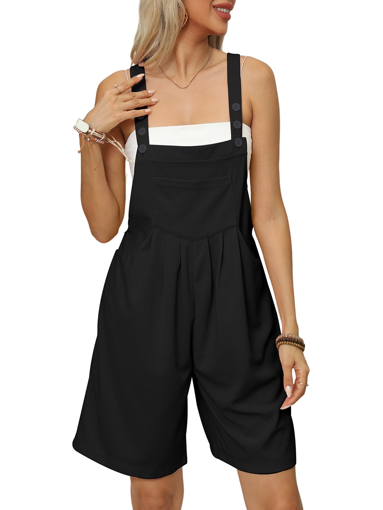 Women's Jumpsuit Overalls Short Summer Loose Sleeveless Wide Leg Overall Solid image 2