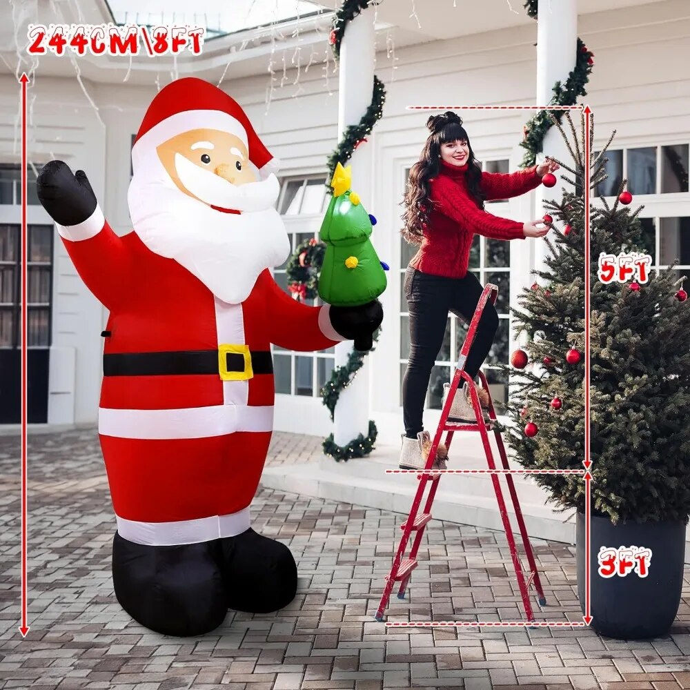 8FT Christmas Inflatable Santa Claus Holding Xmas Tree, Built-in LED Lights, fo image 7