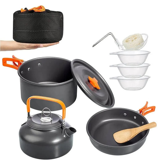 Camping Cookware Kit Outdoor Aluminum Cooking Set Water Kettle Pan Pot Travelli