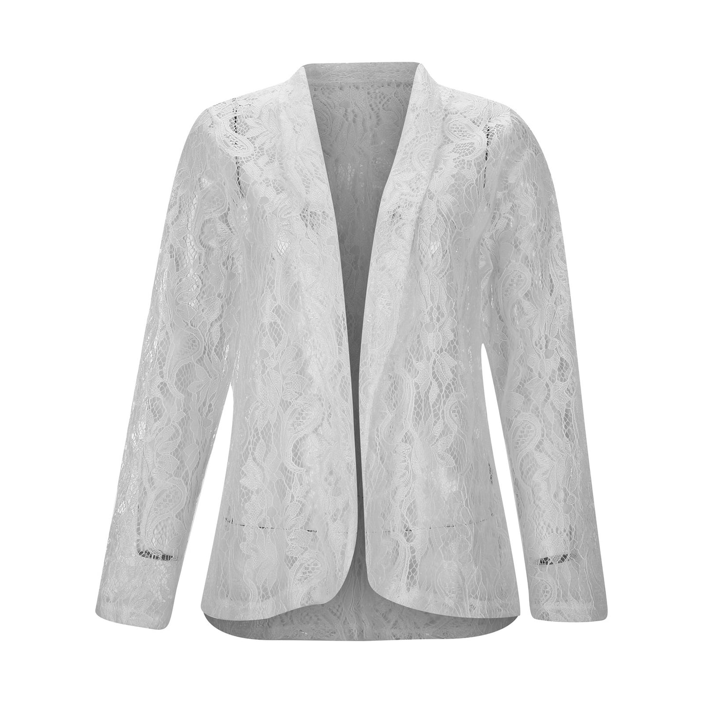 White Lace Hollow Out Women's Suit Coat Solid Open Stitch Blazers Outdoor Forma image 5