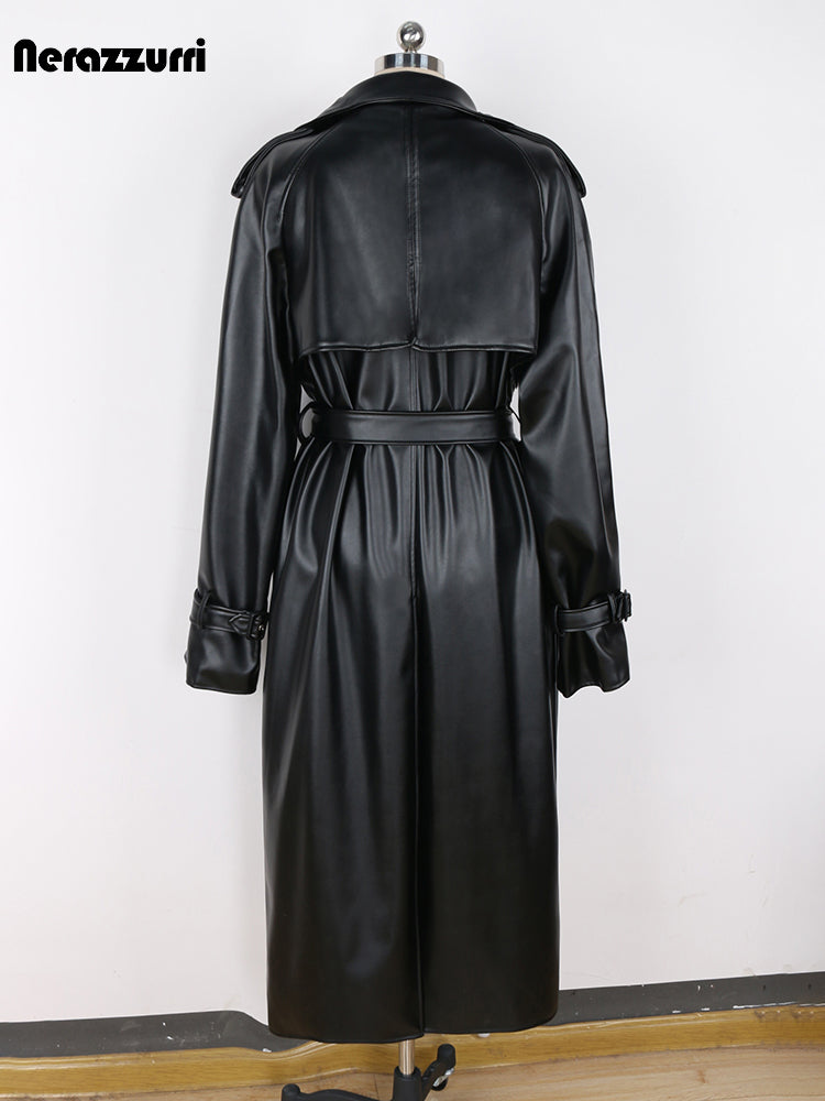 nerazzurri Spring Autumn Long Oversized Windproof Waterproof Black Pu Leather T image 3
