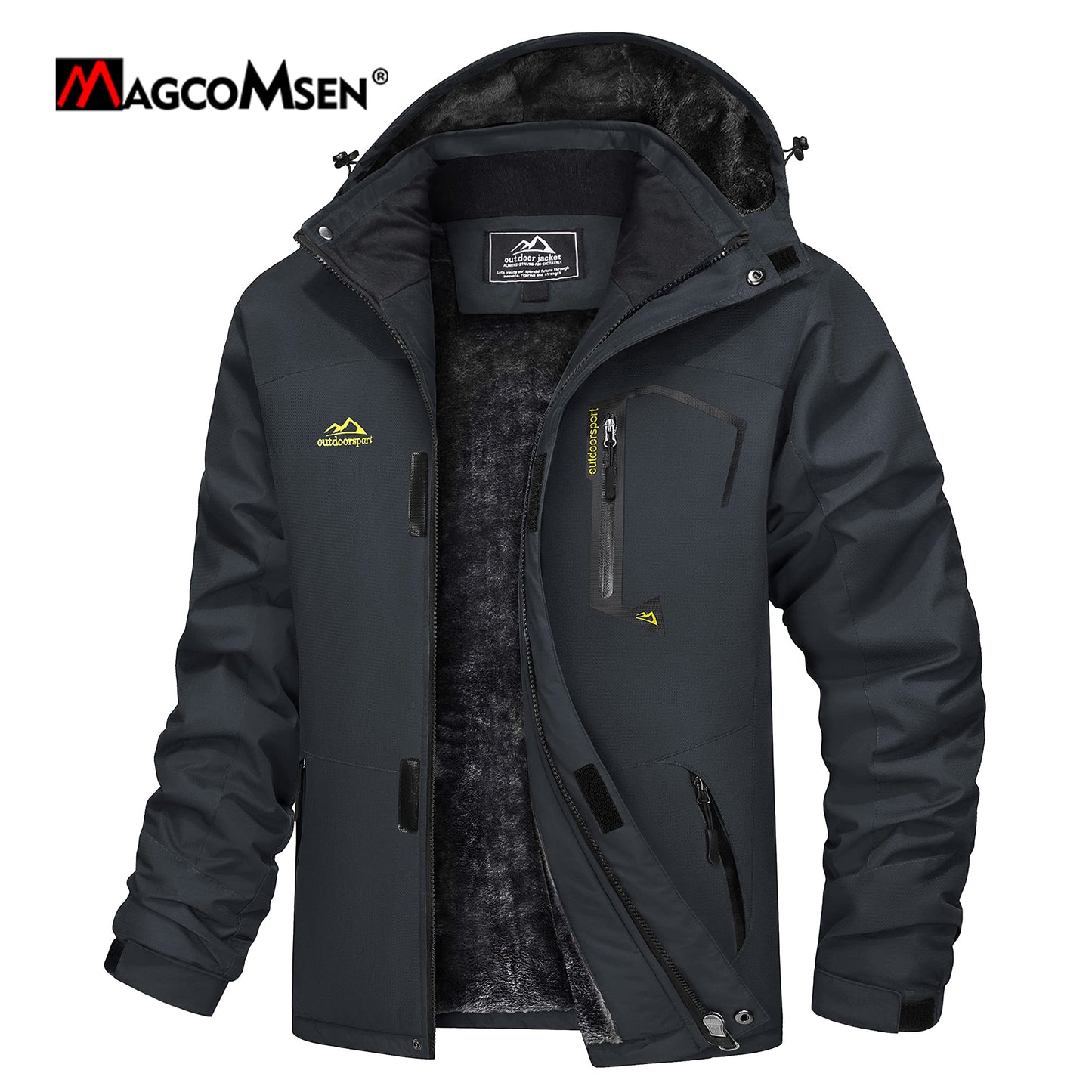 MAGCOMSEN Men's Hooded Fleece Ski Jacket Waterproof Thermal Thick Warm Parka Co image 2
