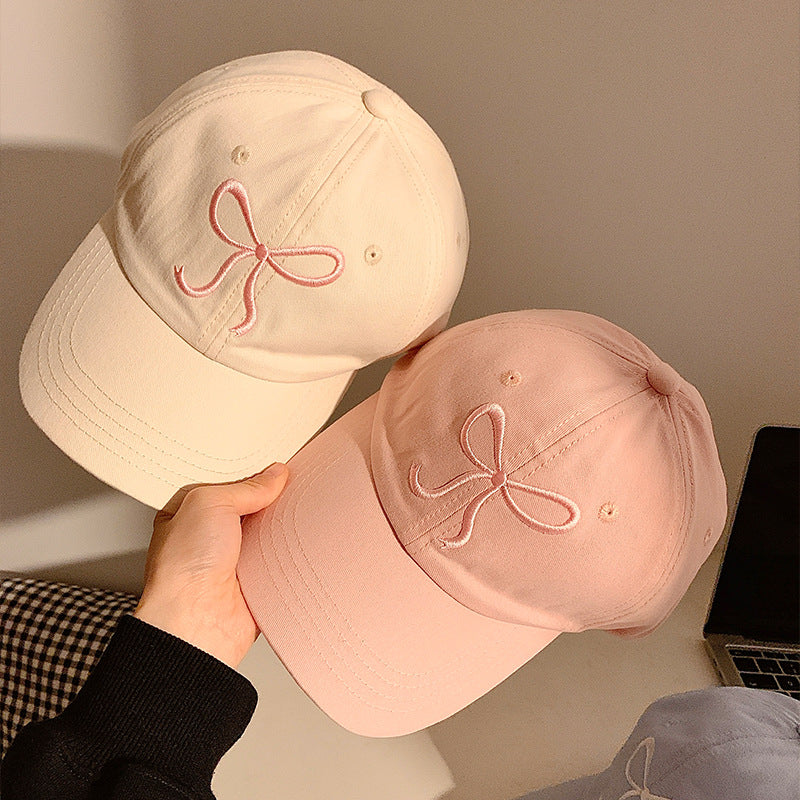 Sweet Bowknot Embroidery Baseball Hat For Women Solid Color Korean Girl Peaked image 5