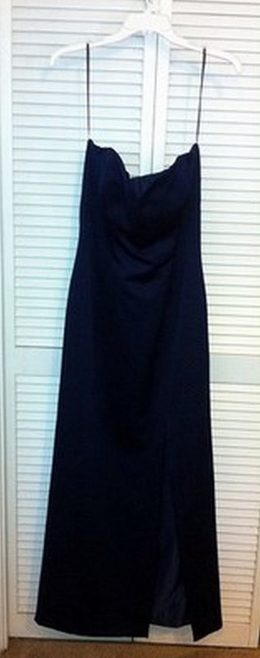 Victor Costa Women Satin Navy Sleeveless Full-Length Size 12