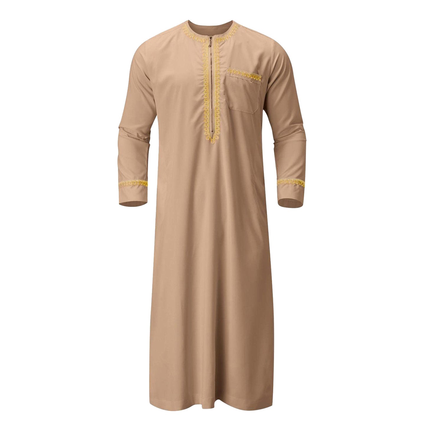 Men's Muslim Robe Arab Middle Robe Long Sleeve Embroidered Pocket Long Abaya Shi image 0