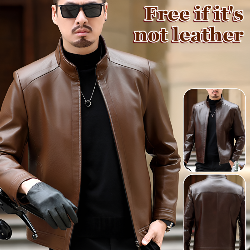 Men's Leather Jacket Stand Collar Jacket Men's Casual PU Leather Jacket Casual  image 2