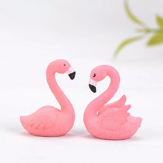 2pcs Pink Flamingo Swan Love Bird Figurine Ornaments Cake Topper Flamingo Sculp image 0