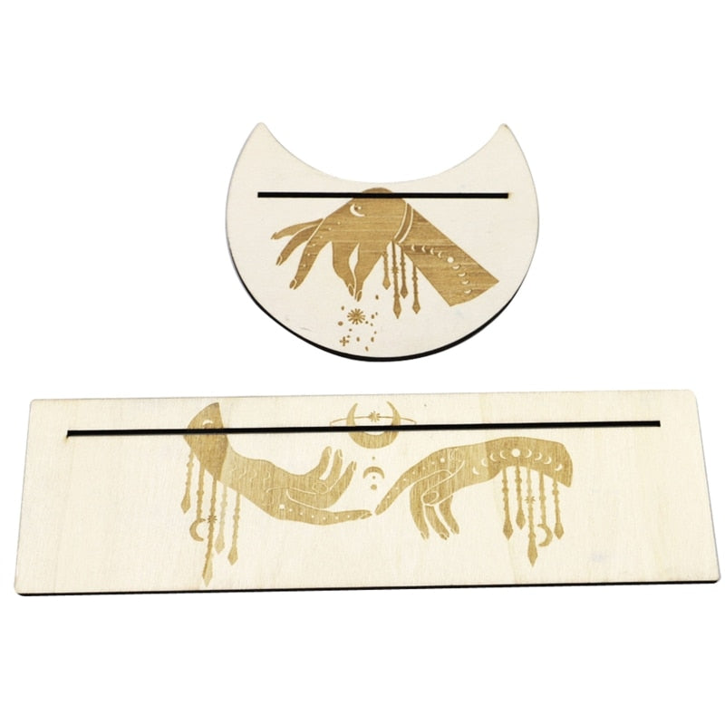 2Pcs Wooden Card Holder Stand Rectangle Moon Shape Altar Display Wood Board for image 1