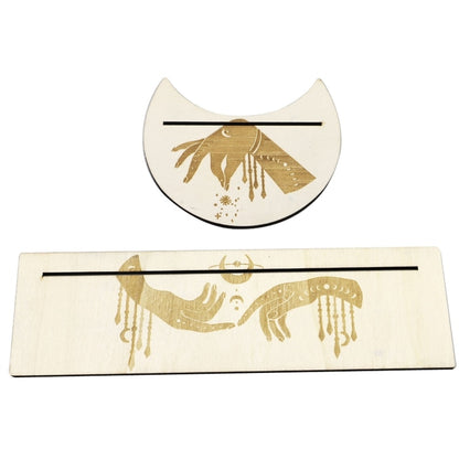 2Pcs Wooden Card Holder Stand Rectangle Moon Shape Altar Display Wood Board for image 1