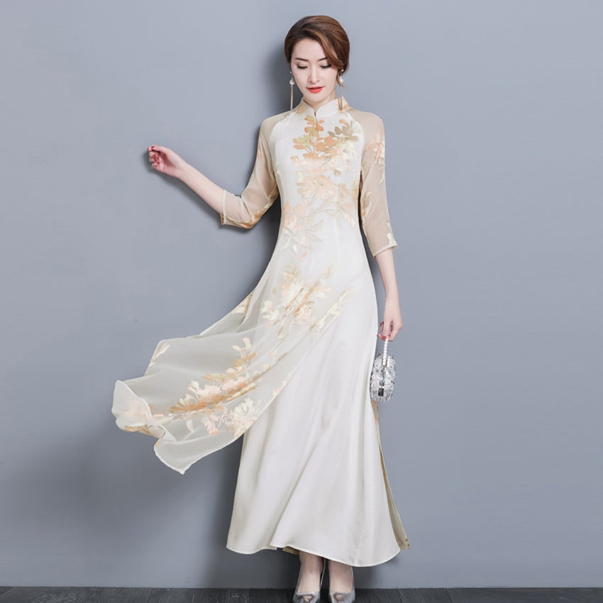 Vietnam Dress for Women Ao Dai 2022 Spring Summer New Floral Elegant Cheongsam