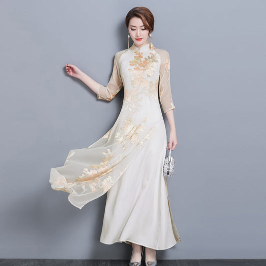 Vietnam Dress for Women Ao Dai 2022 Spring Summer New Floral Elegant Cheongsam
