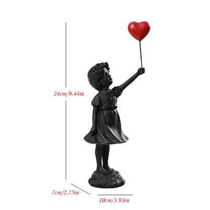 Flying Heart Banksy Balloon Girl Figurine Modern Resin Art Sculpture Craft Home image 0