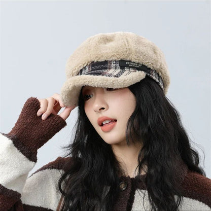 Plush Octagonal Cap Girls Autumn Winter Warm Beret Big Head Face Small Newspape image 8