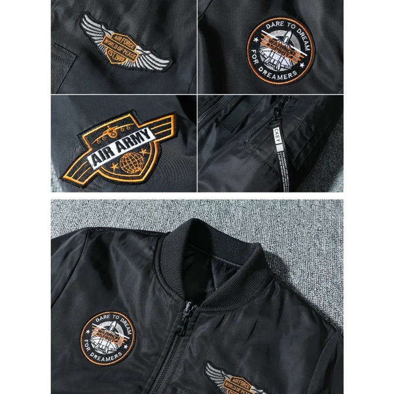 Air Force MA1 Pilot Cotton Jacket Men Double Sided Letter Embroidery Thicken Bo image 3