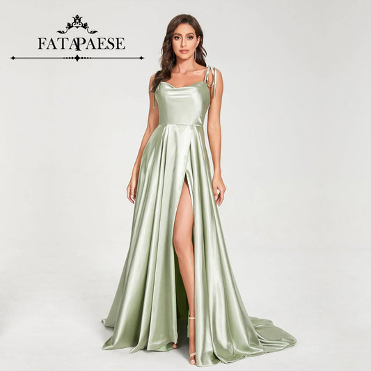 SoftSatin Maxi Flared Dress with High Slit  Bridesmaid Dress Open