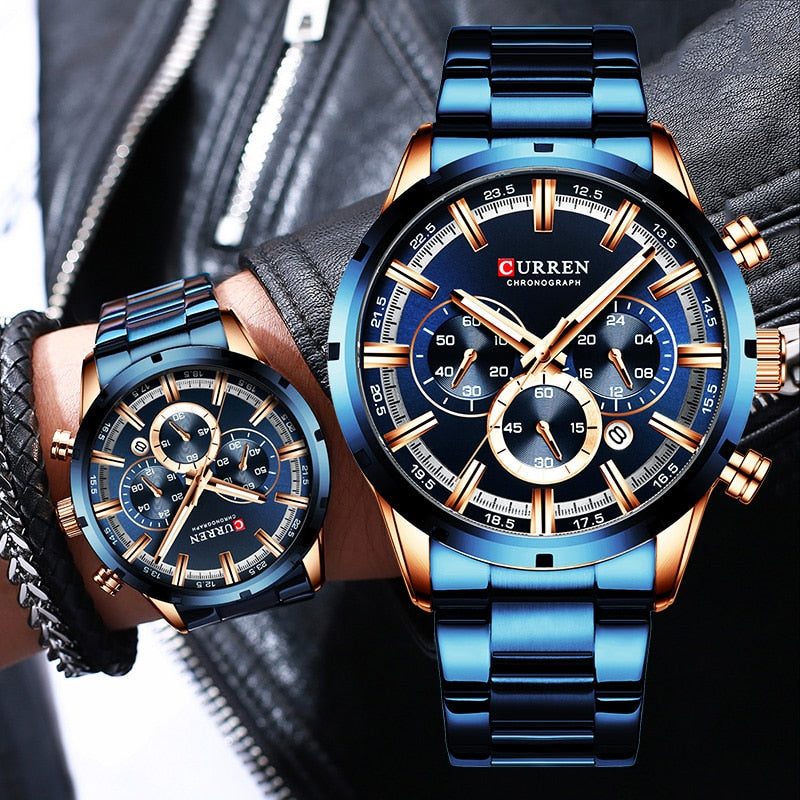Curren Men's Watch Blue Dial Stainless Steel Band Date Mens Business Male Watch image 4