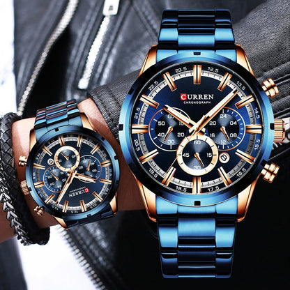 Curren Men's Watch Blue Dial Stainless Steel Band Date Mens Business Male Watch image 4