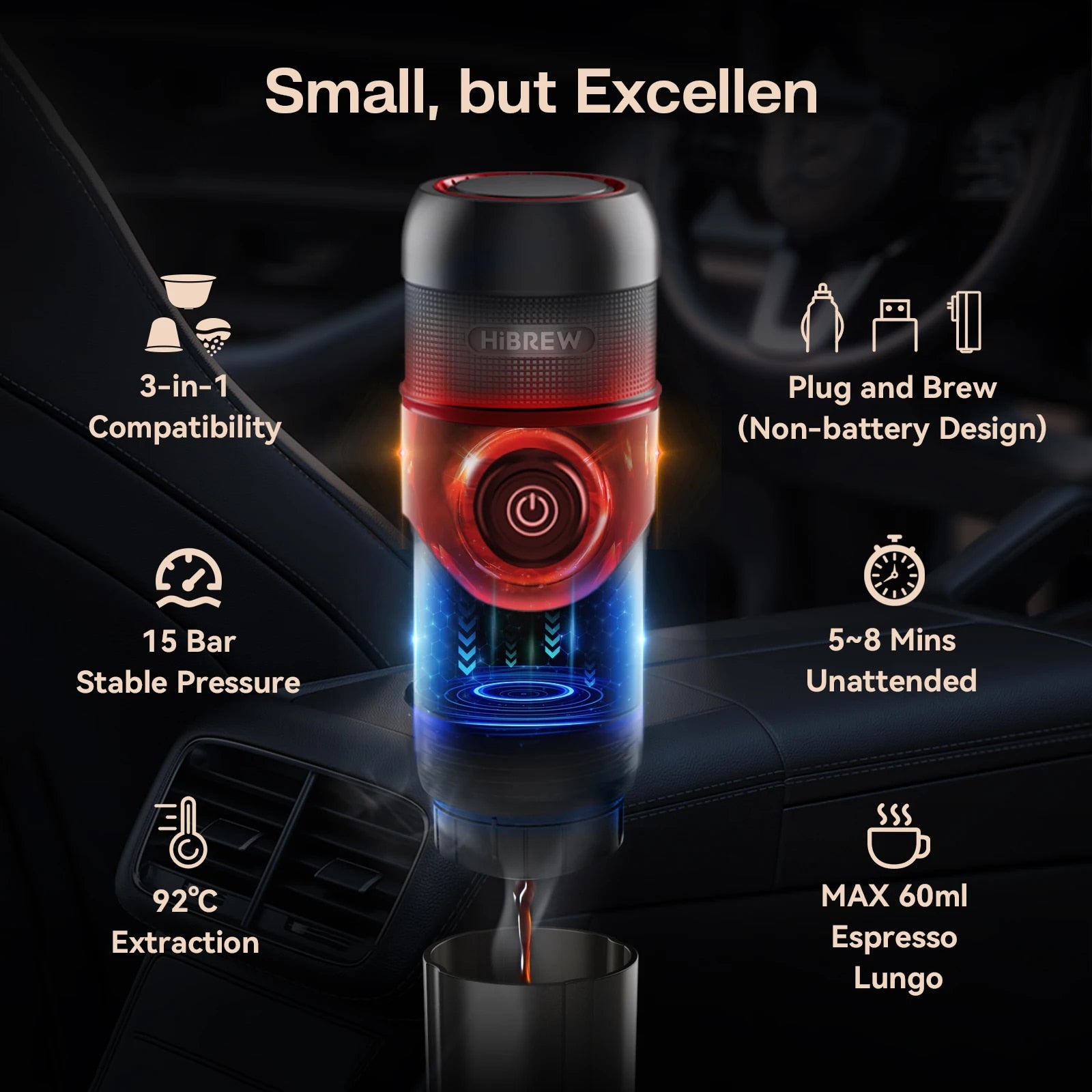 HiBREW Portable Coffee Machine for Car & Home,DC12V  Expresso Coffee Maker Fit image 6