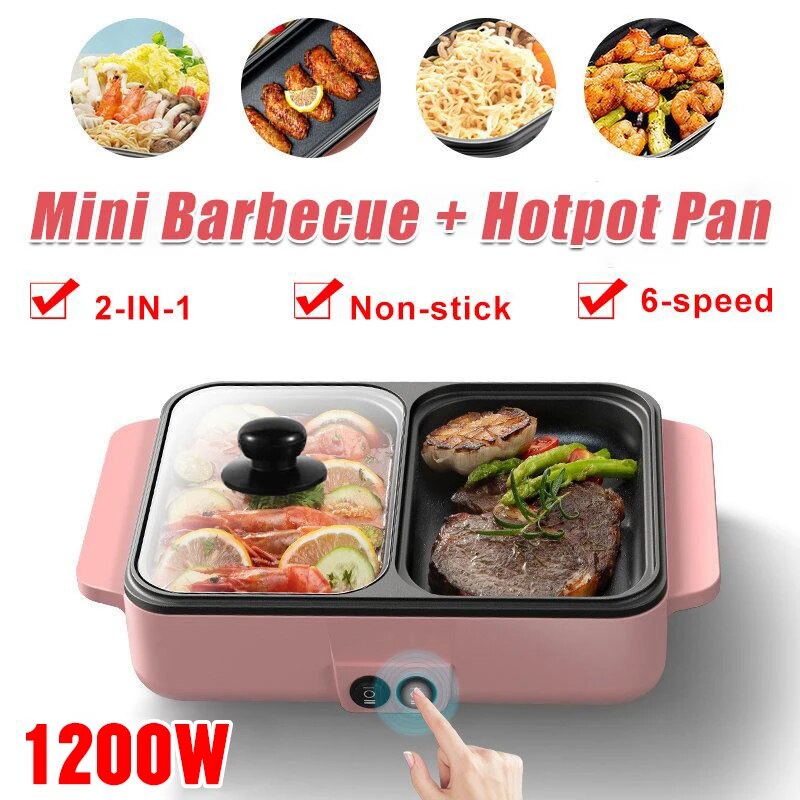 1200W Electric Hot Pot Cooker 110V BBQ Mini Grill Multifunctional Electric BBQ