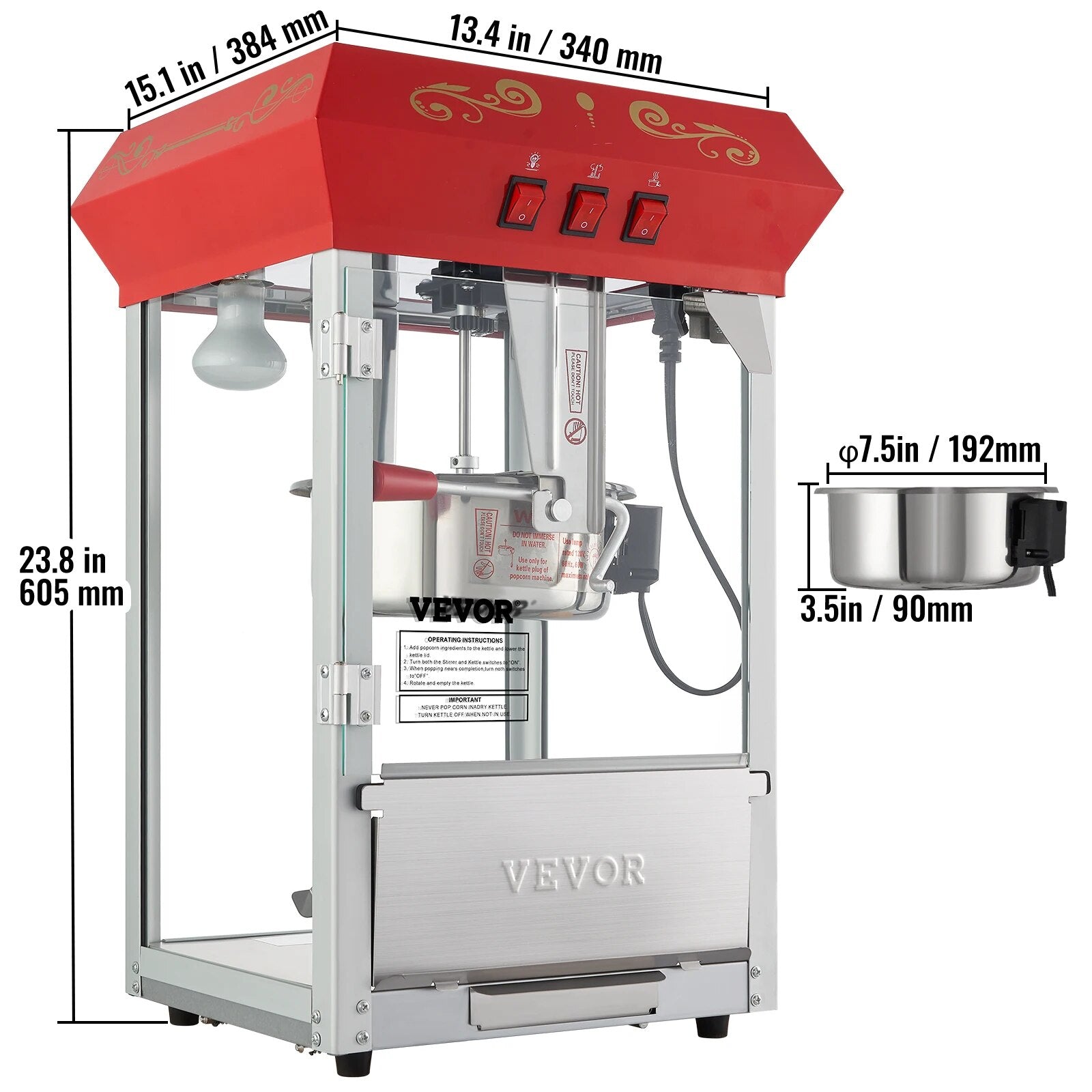 VEVOR 8/12Oz Electric Popcorn Maker Commercial Popper Machine  Automatic Corn C image 4