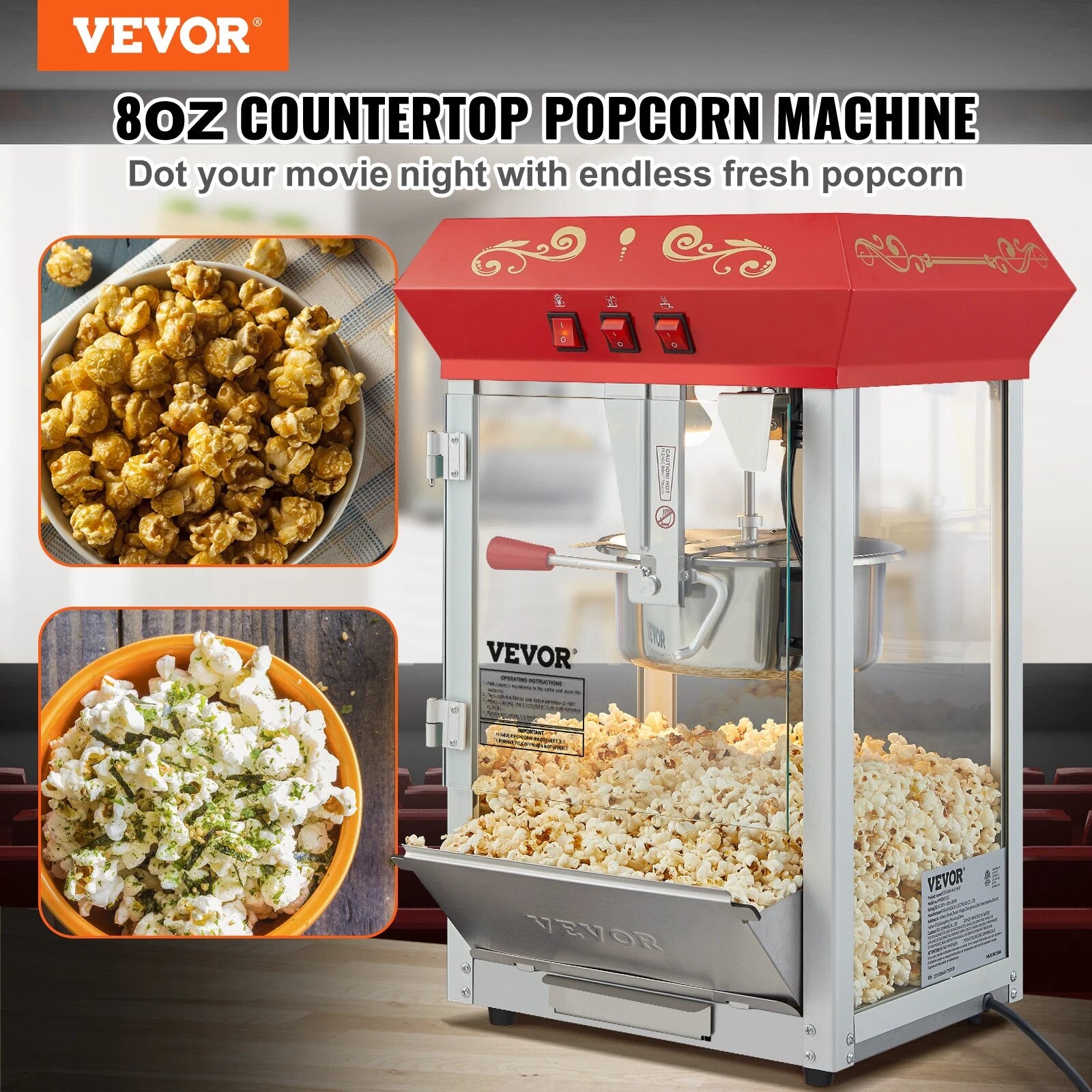 VEVOR 8/12Oz Electric Popcorn Maker Commercial Popper Machine  Automatic Corn C image 2