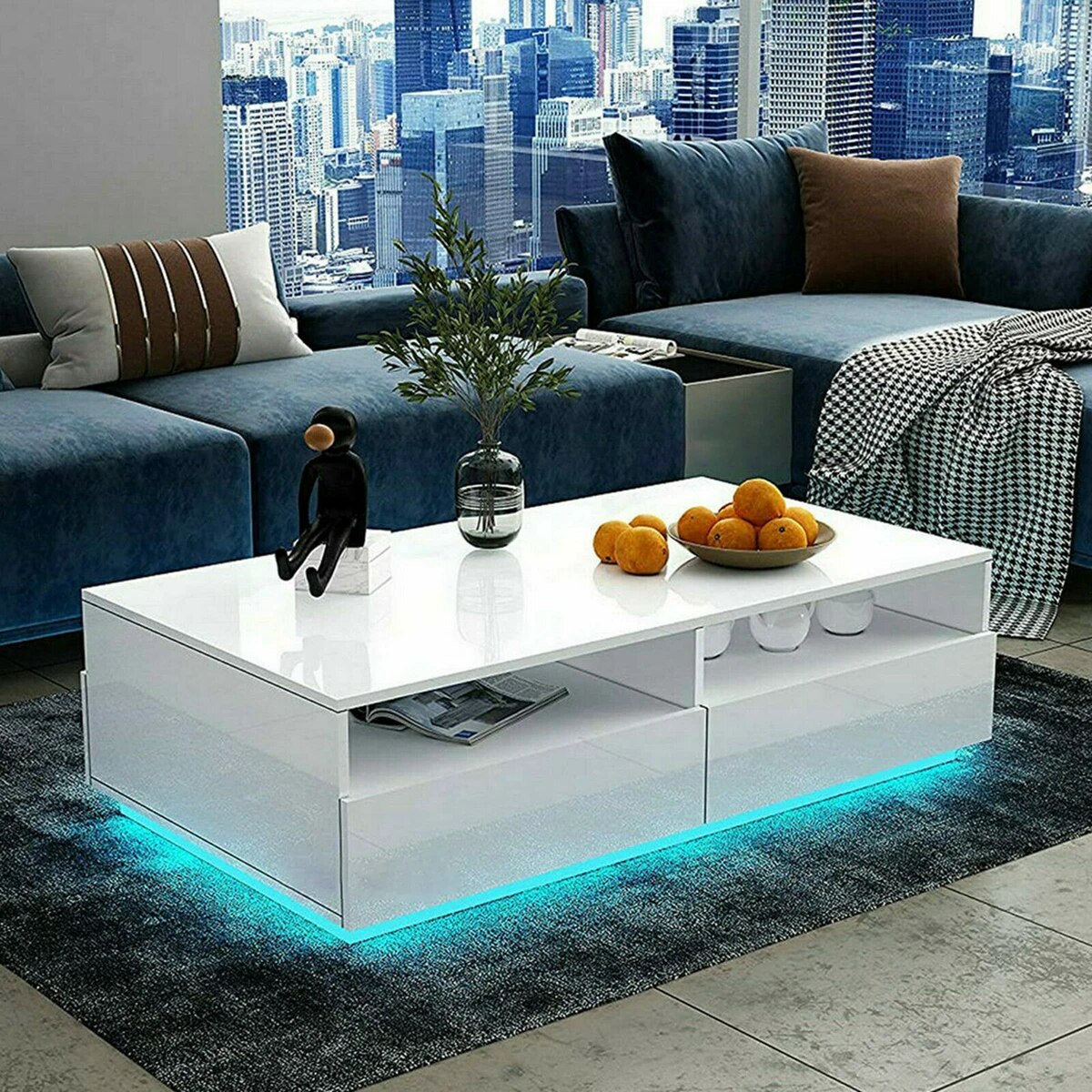 RGB LED Coffee Table High Gloss Simple Design Side Table for Living Room Furnit image 0