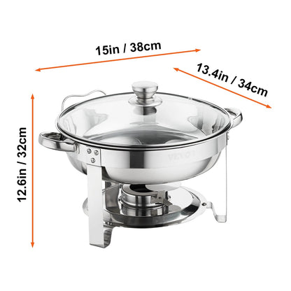VEVOR 4QT 2-Pack Round ChaFolding Dish Set Stainless Steel Buffet Chafer with Full