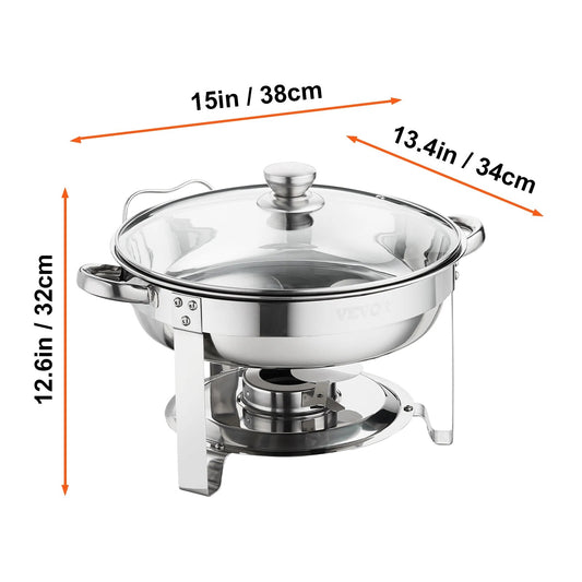 VEVOR 4QT 2-Pack Round ChaFolding Dish Set Stainless Steel Buffet Chafer with Full
