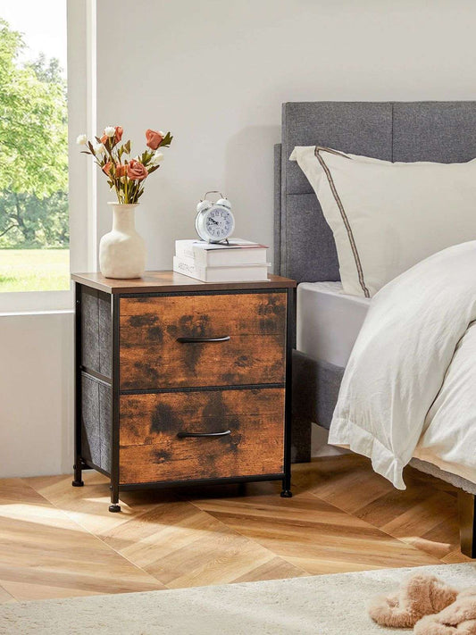 Nightstand with 2 Fabric Drawers - Modern Bedside Table with Storage