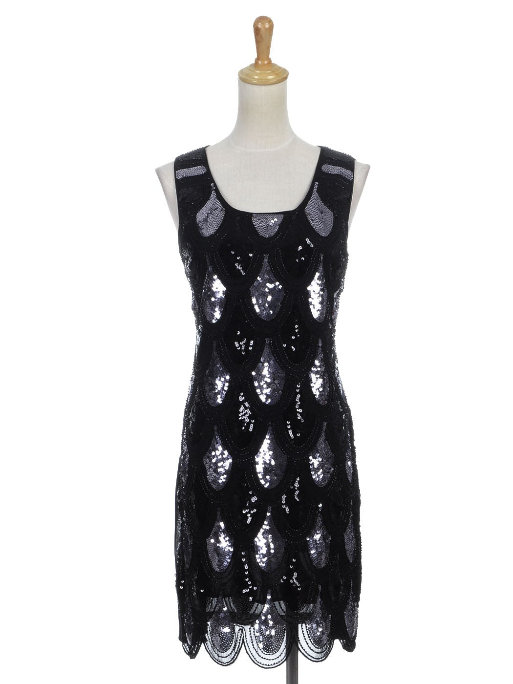 Women Fit Scalloped Hem Shimmer Sequin Fish Scale Embellished Look Dress Solid image 5