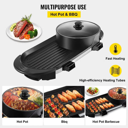 BENTISM 2 in 1 Electric BBQ Pan Grill  Pot Portable Smokeless Indoor  Pot image 5