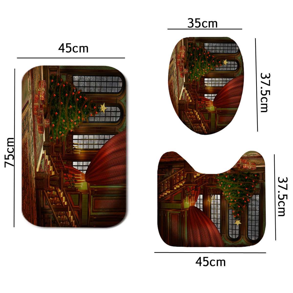 Merry Christmas Bathroom set Christmas Tree Pattern Waterproof Shower Curtain T