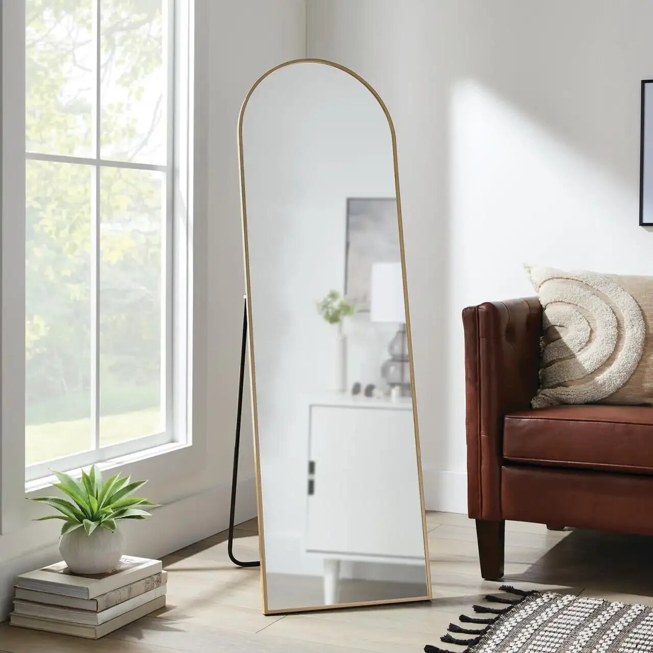Better Homes & Garden 17"x 58" Modern Arch Aluminum Floor Easel Mirror, Black image 1