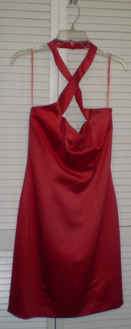 Victor Costa Women Dress Satin Red Cross Shoulder Size 12
