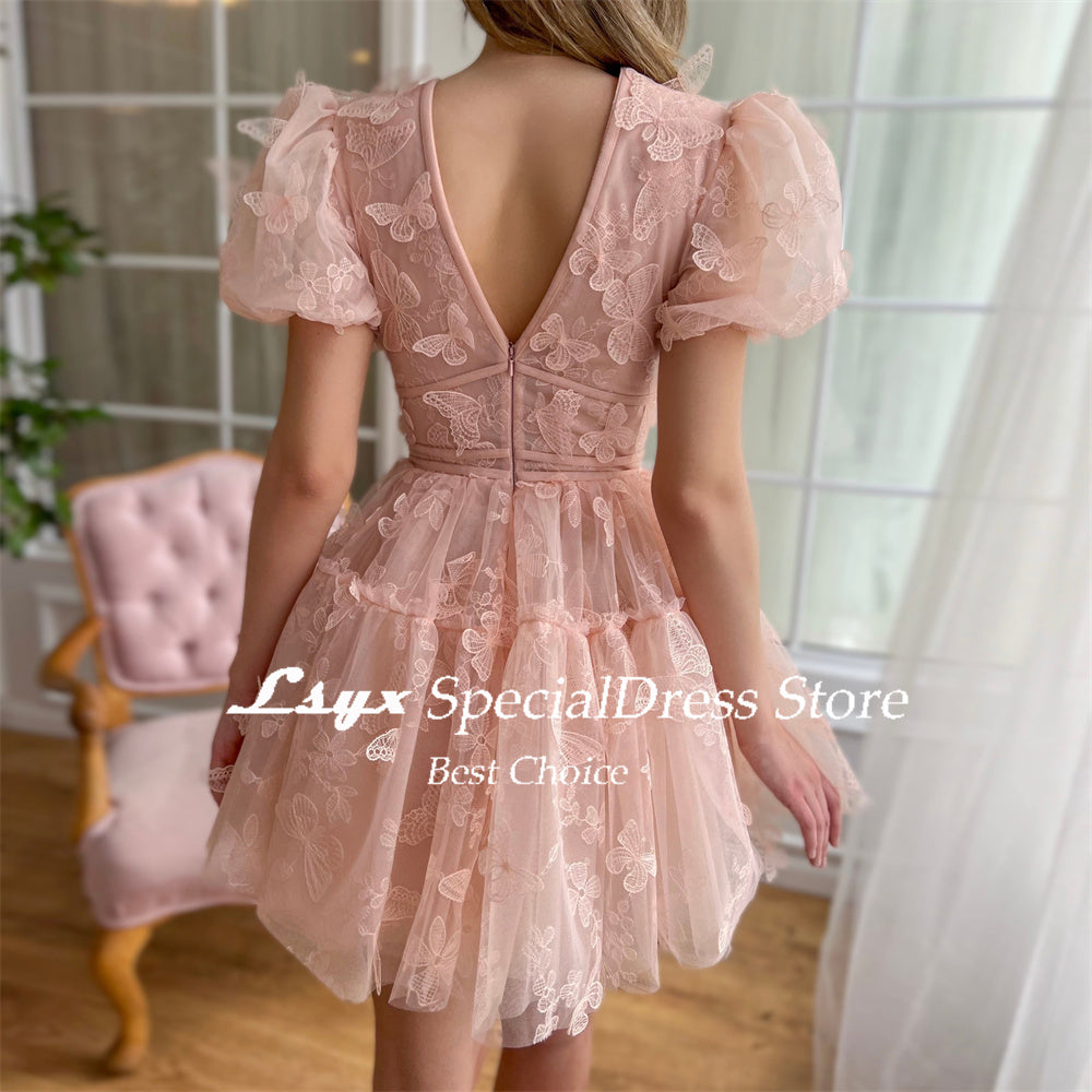 LSYX Above Knee Short Sleeves Butterflies Homecoming Dresses 2024 Tulle V Neck  image 5